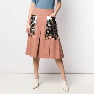 Bottega Veneta Sequin Embellished Linen Skirt in Neutrals